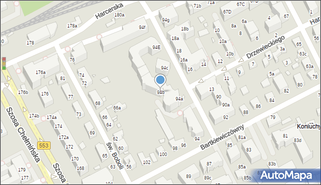 Toruń, Bartkiewiczówny Janiny, 94b, mapa Torunia