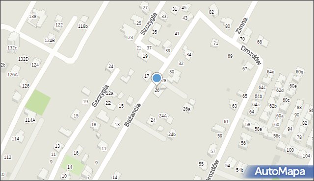 Tychy, Bażancia, 26, mapa Tychów