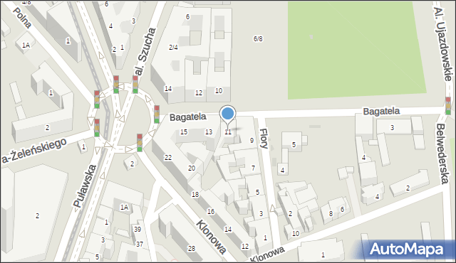 Warszawa, Bagatela, 11, mapa Warszawy