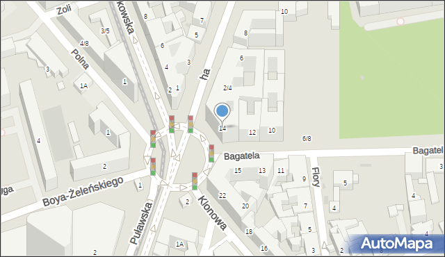 Warszawa, Bagatela, 14, mapa Warszawy