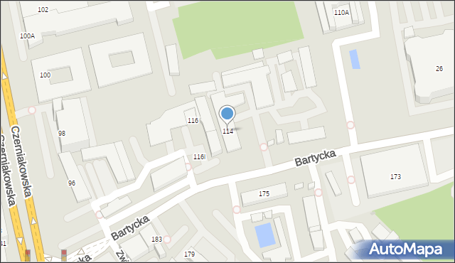 Warszawa, Bartycka, 114, mapa Warszawy