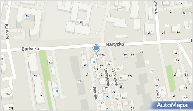 Warszawa, Bartycka, 43, mapa Warszawy