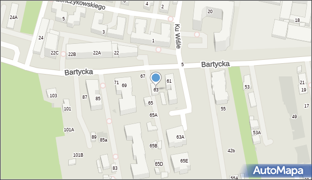 Warszawa, Bartycka, 63, mapa Warszawy