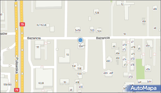 Warszawa, Bażancia, 53A, mapa Warszawy