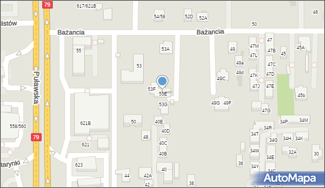 Warszawa, Bażancia, 53E, mapa Warszawy