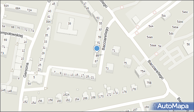Wrocław, Bacciarellego Marcella, 65, mapa Wrocławia