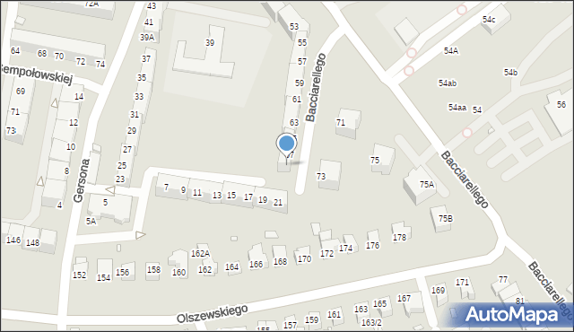 Wrocław, Bacciarellego Marcella, 69, mapa Wrocławia