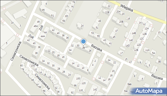 Wrocław, Balzaka Honoriusza, 28, mapa Wrocławia