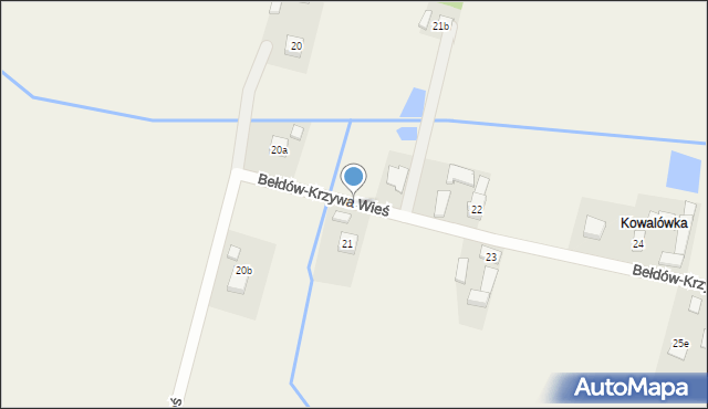 Bełdów-Krzywa Wieś, Bełdów-Krzywa Wieś, 21a, mapa Bełdów-Krzywa Wieś