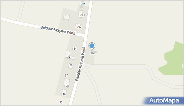 Bełdów-Krzywa Wieś, Bełdów-Krzywa Wieś, 34a, mapa Bełdów-Krzywa Wieś