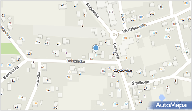 Czyżowice, Bełsznicka, 1, mapa Czyżowice