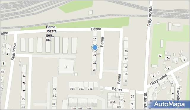 Gliwice, Bema Józefa, gen., 24, mapa Gliwic