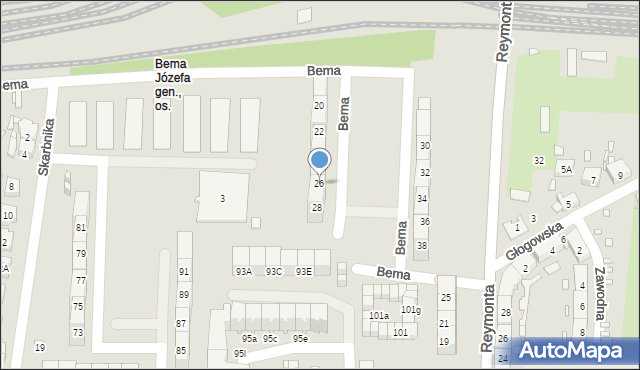 Gliwice, Bema Józefa, gen., 26, mapa Gliwic