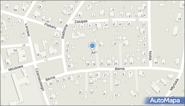 Gniezno, Bema Józefa, gen., 26A, mapa Gniezna