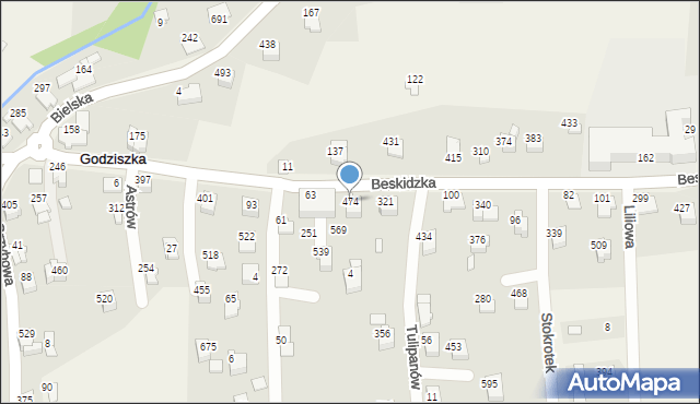 Godziszka, Beskidzka, 474, mapa Godziszka