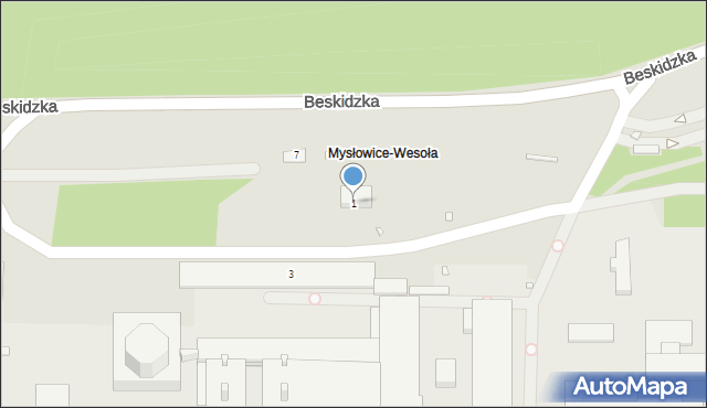 Katowice, Beskidzka, 1, mapa Katowic