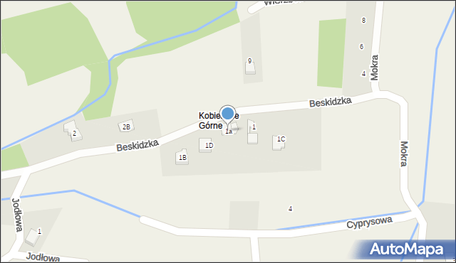 Kobiernice, Beskidzka, 1a, mapa Kobiernice