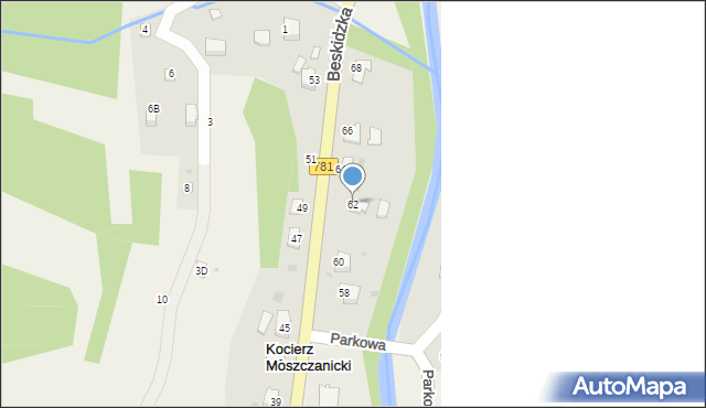 Kocierz Moszczanicki, Beskidzka, 62, mapa Kocierz Moszczanicki