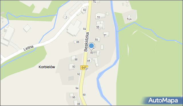 Korbielów, Beskidzka, 63, mapa Korbielów