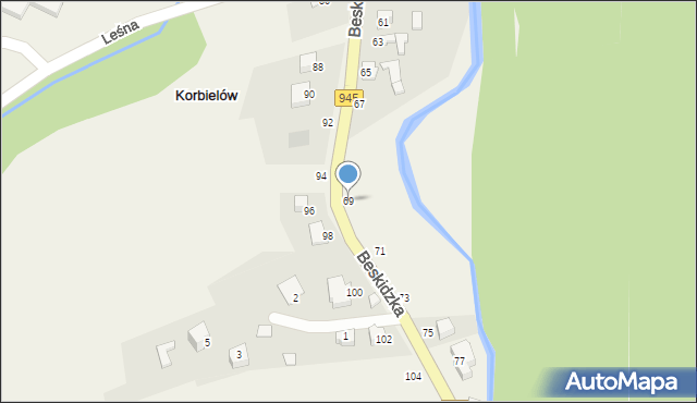 Korbielów, Beskidzka, 69, mapa Korbielów