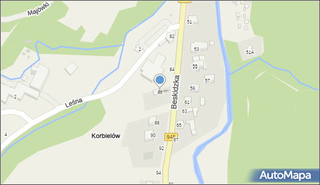 Korbielów, Beskidzka, 86, mapa Korbielów