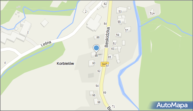 Korbielów, Beskidzka, 88, mapa Korbielów