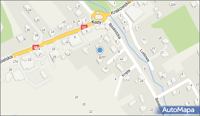 Kozy, Beskidzka, 10, mapa Kozy