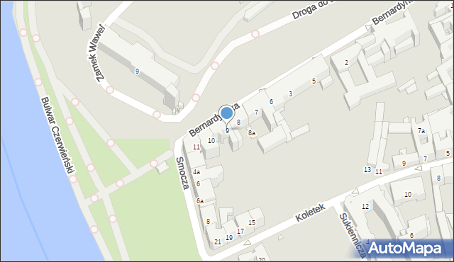 Kraków, Bernardyńska, 9, mapa Krakowa