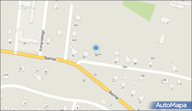 Krosno, Bema Józefa, gen., 38, mapa Krosna