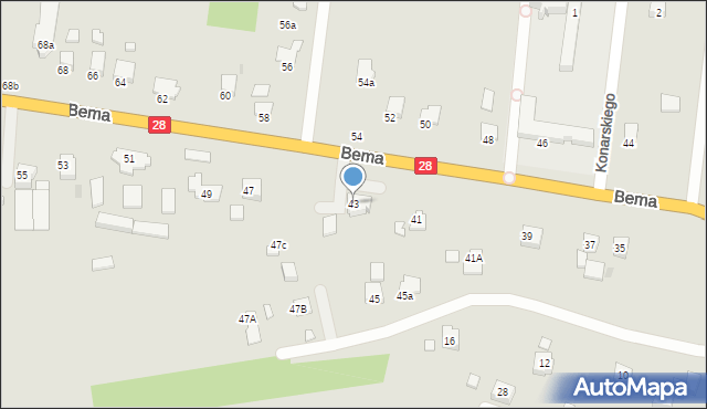 Krosno, Bema Józefa, gen., 43, mapa Krosna