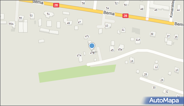 Krosno, Bema Józefa, gen., 47B, mapa Krosna