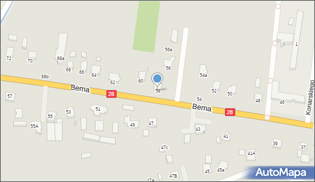 Krosno, Bema Józefa, gen., 58, mapa Krosna