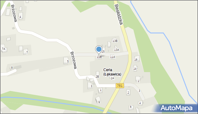 Łękawica, Beskidzka, 11B, mapa Łękawica