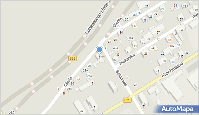 Lublin, Betonowa, 1, mapa Lublina