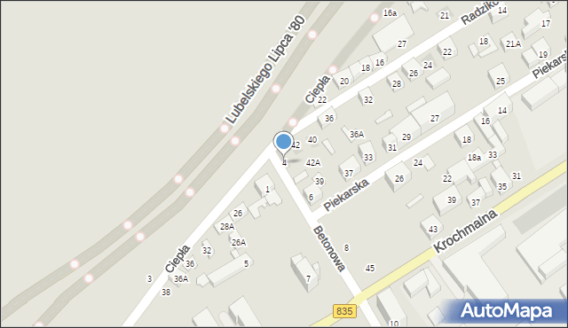 Lublin, Betonowa, 4, mapa Lublina