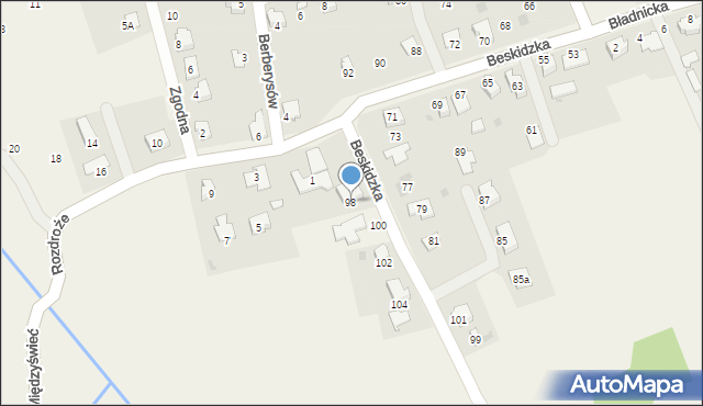 Międzyświeć, Beskidzka, 98, mapa Międzyświeć