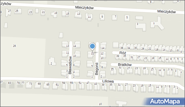 Nowe Bielice, Begonii, 11, mapa Nowe Bielice