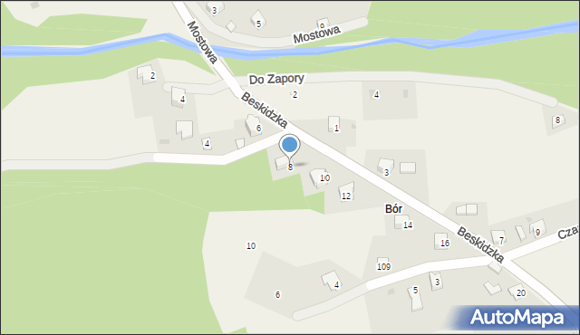 Ostre, Beskidzka, 8, mapa Ostre