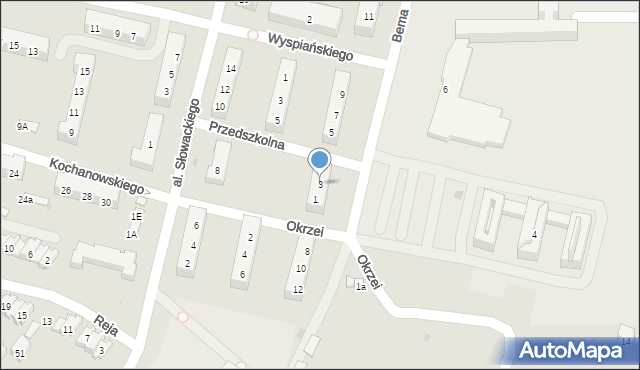 Oświęcim, Bema Józefa, gen., 3, mapa Oświęcimia