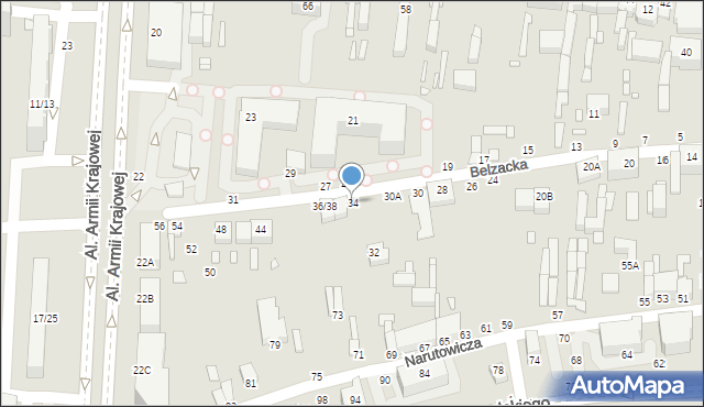 Piotrków Trybunalski, Belzacka, 34, mapa Piotrków Trybunalski