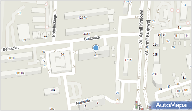 Piotrków Trybunalski, Belzacka, 64, mapa Piotrków Trybunalski