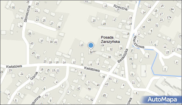 Posada Zarszyńska, Beskidzka, 34, mapa Posada Zarszyńska