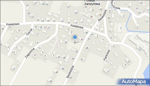 Posada Zarszyńska, Beskidzka, 50, mapa Posada Zarszyńska