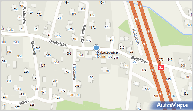 Rybarzowice, Beskidzka, 15, mapa Rybarzowice