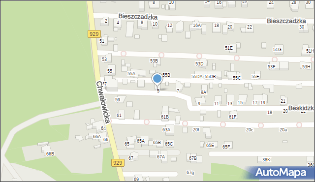 Rybnik, Beskidzka, 5, mapa Rybnika