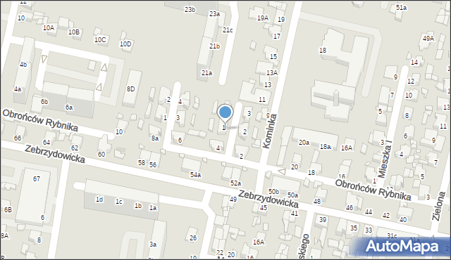 Rybnik, Bema Józefa, gen., 1b, mapa Rybnika