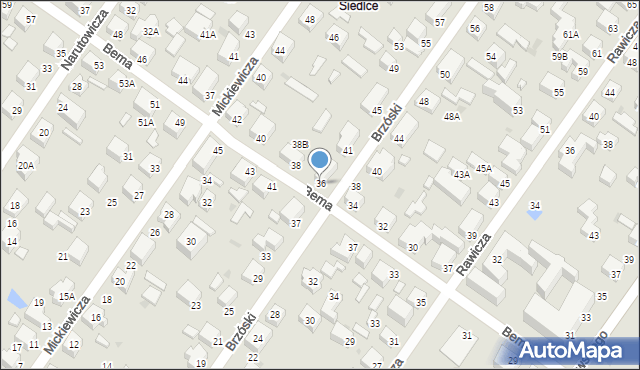 Siedlce, Bema Józefa, gen., 36, mapa Siedlce