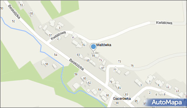 Skawinki, Beskidzka, 69a, mapa Skawinki