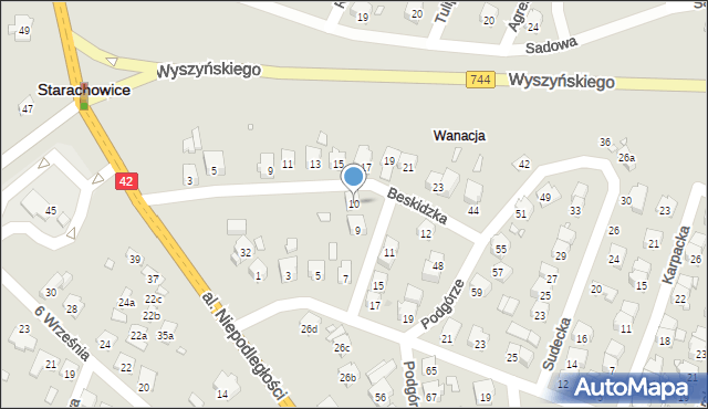 Starachowice, Beskidzka, 10, mapa Starachowic