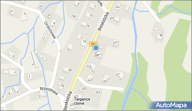 Targanice, Beskidzka, 109, mapa Targanice